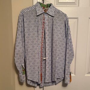 Robert Graham blue & white stripe cotton button down shirt